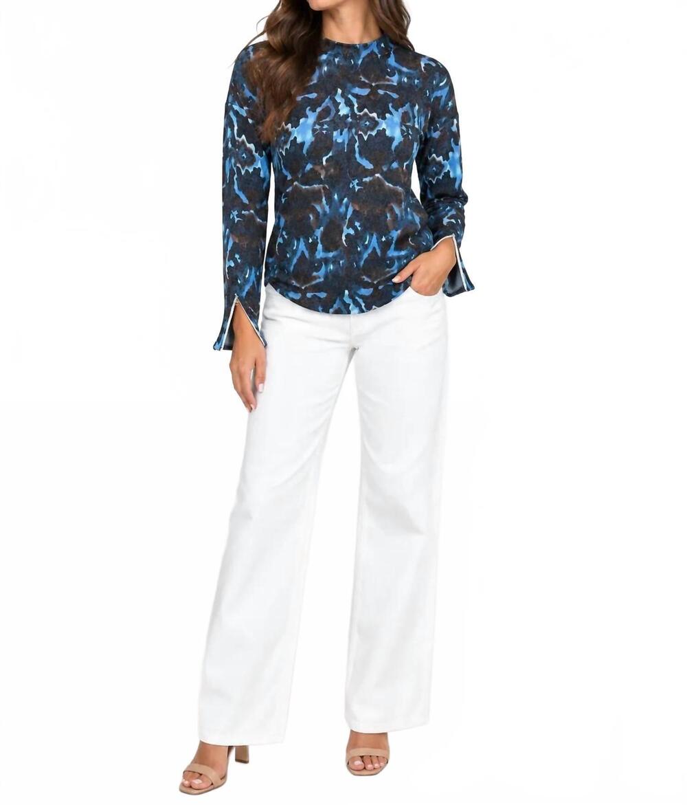 NEW CHARLIE B long sleeve drop shoulder sweater with zipper in blue